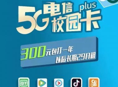 电信包年卡300元包一年，每月80G流量+500分钟