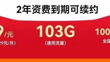 神卡回归!中国联通迎年卡29元包103G通用流量+100分钟通话