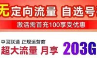 【长期套餐+可选号】神卡再次升级!联通年惠卡39月租包每月203g通用流量!在线选号,自动续约、无照片开卡!