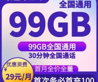成功率高|联通华丽卡29月租99G通用流量+30分钟通话